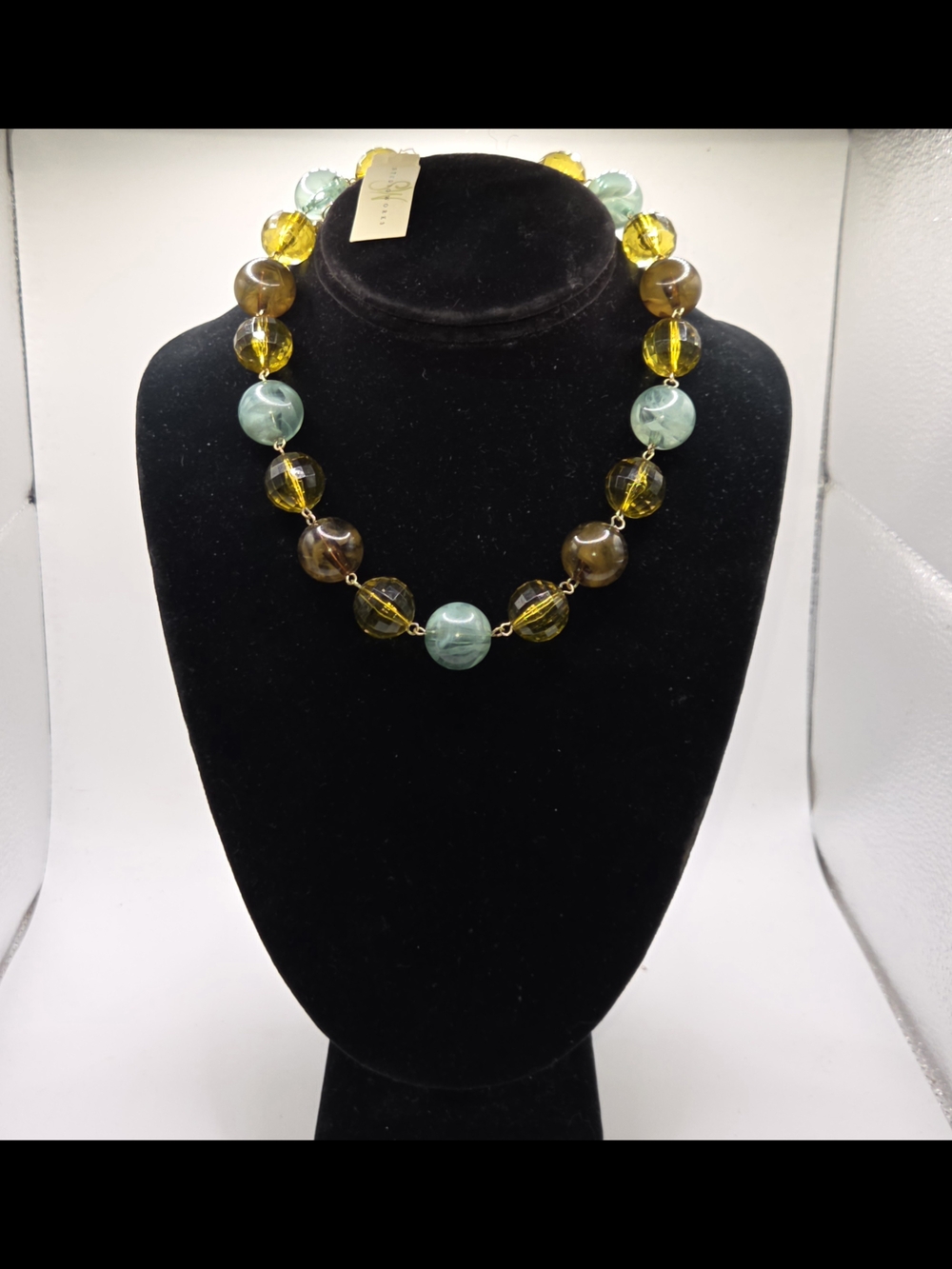 Green and Amber Beaded Statement Necklace